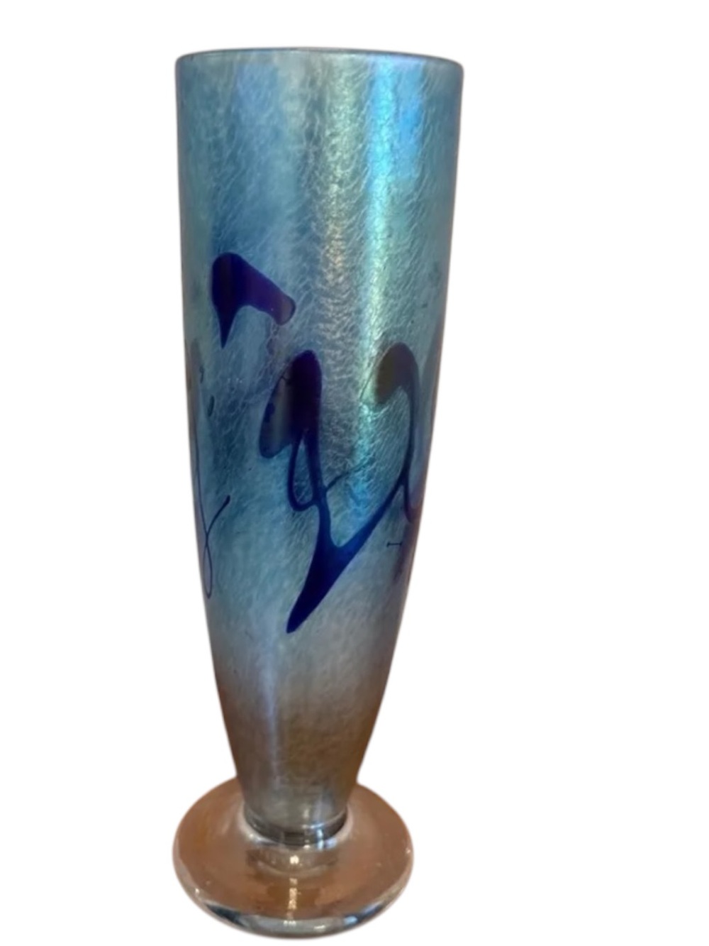 Robert Held Signed Hand Blown Art Blue Glass Vase Canadian Studio Glass